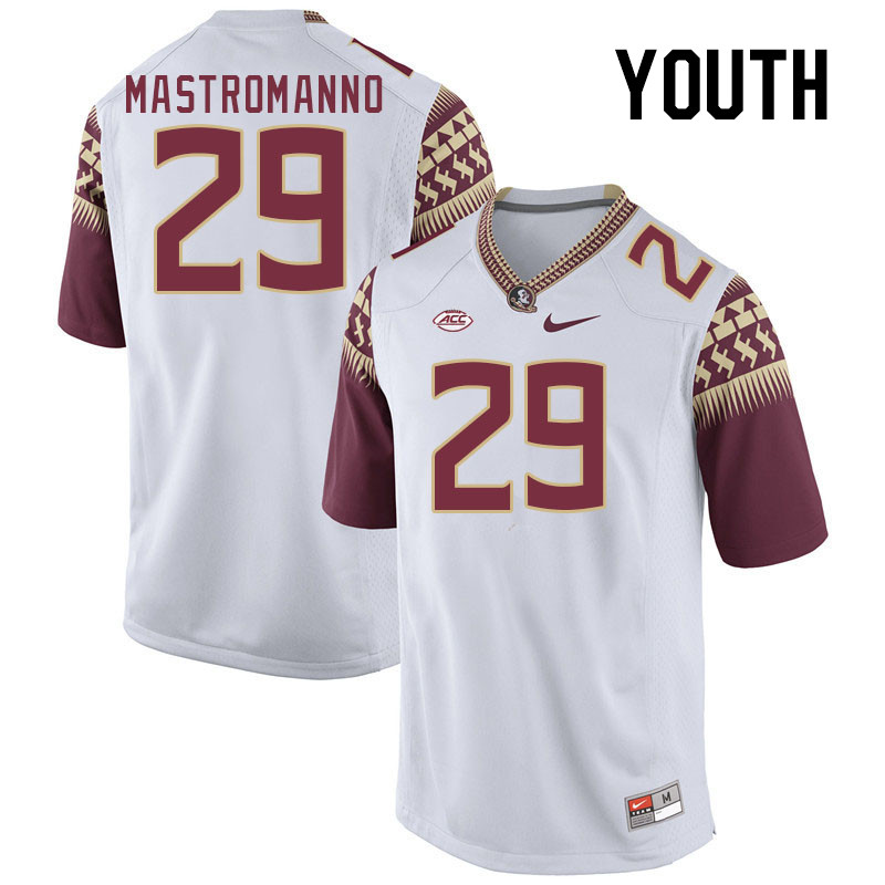 Youth #29 Alex Mastromanno Florida State Seminoles College Football Jerseys Stitched-White - Click Image to Close
